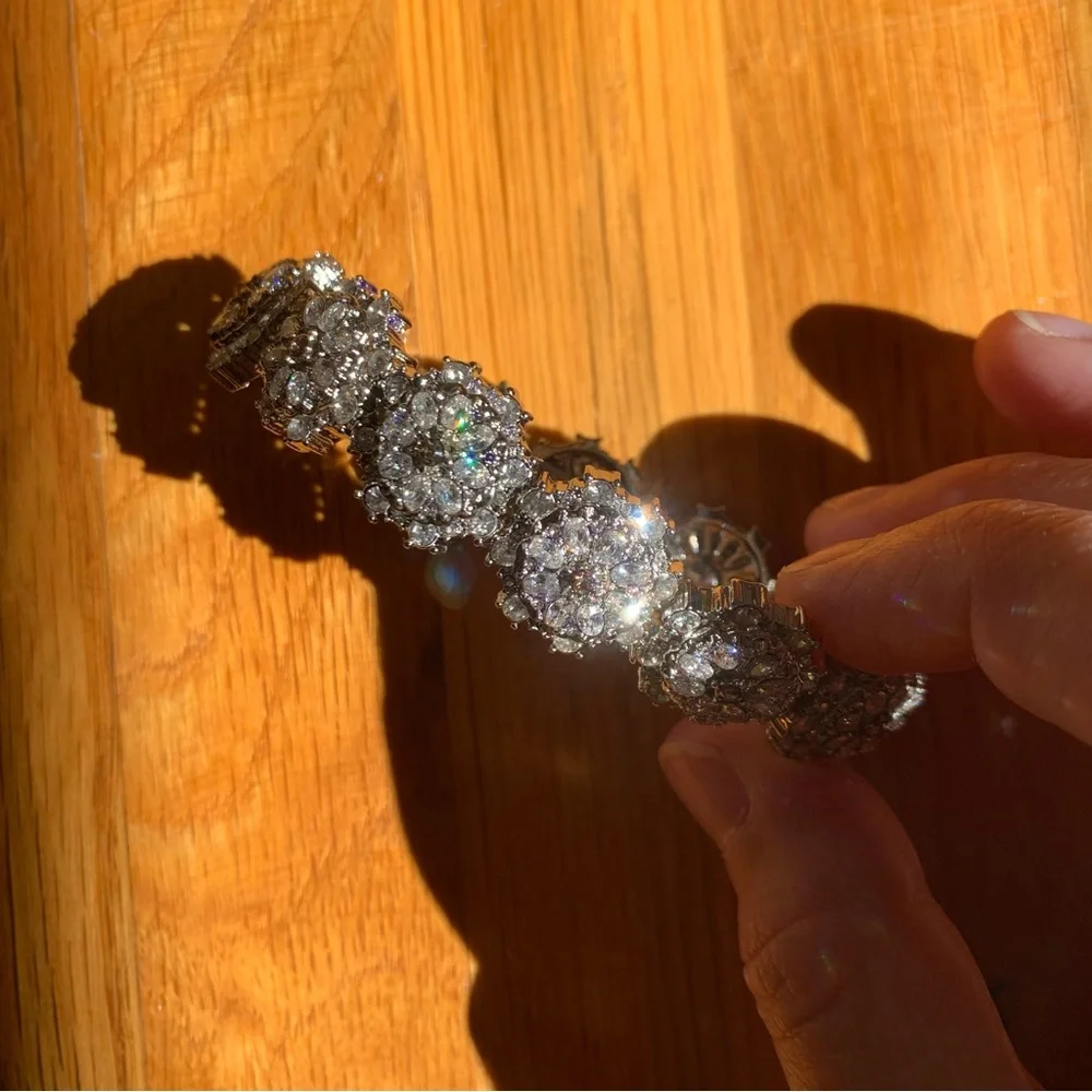 Super Sparkly Silver Cuff Bracelet CZ Pave Talbots Jewelry - Picture 9 of 13